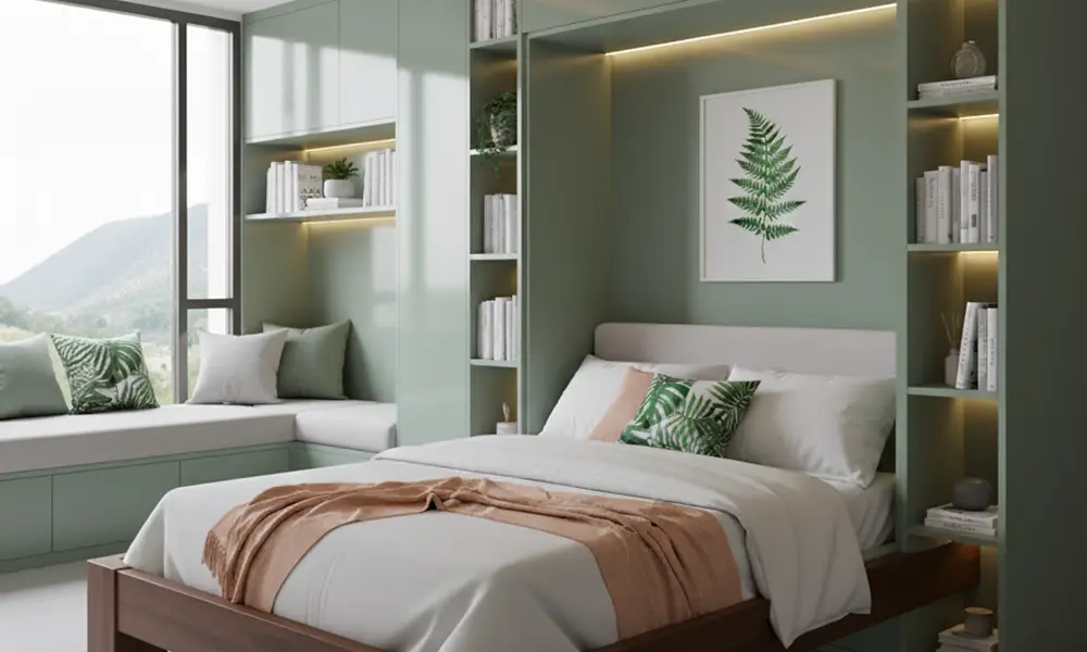 Dormitório em tons de verde menta