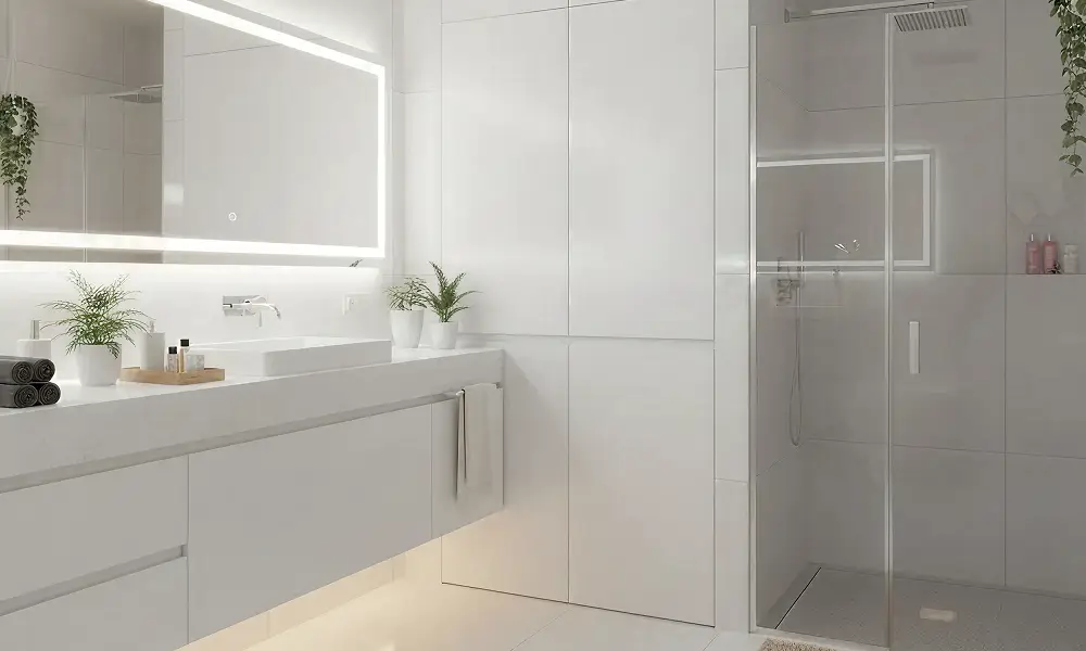 banheiro planejado na cor cloud dancer