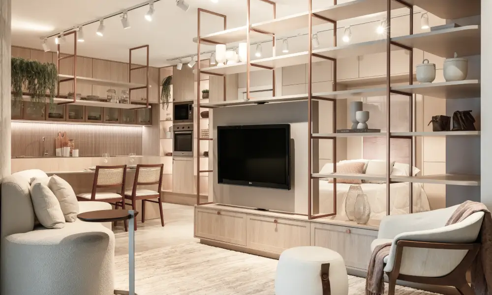 living planejado na cor rosé