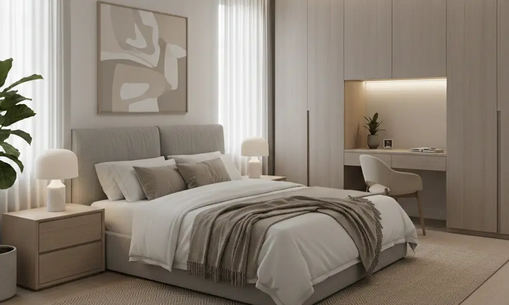 dormitório planejado Estilo neutro para casal