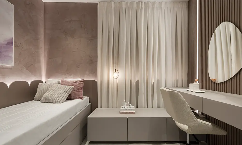 dormitório em tons de bege