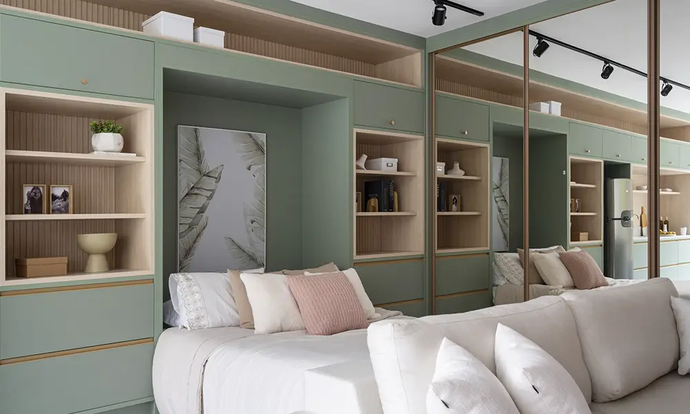 dormitório planejado em tons de verde