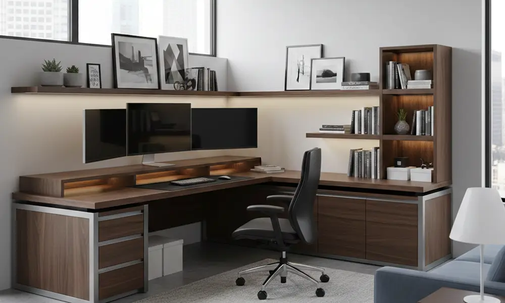 home office planejado layout em L